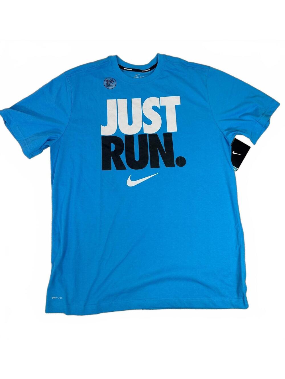 New Men’s Sz XL Nike Blue Just Run Dri-Fit Cotton T-Shirt Lightweight Gym Sport